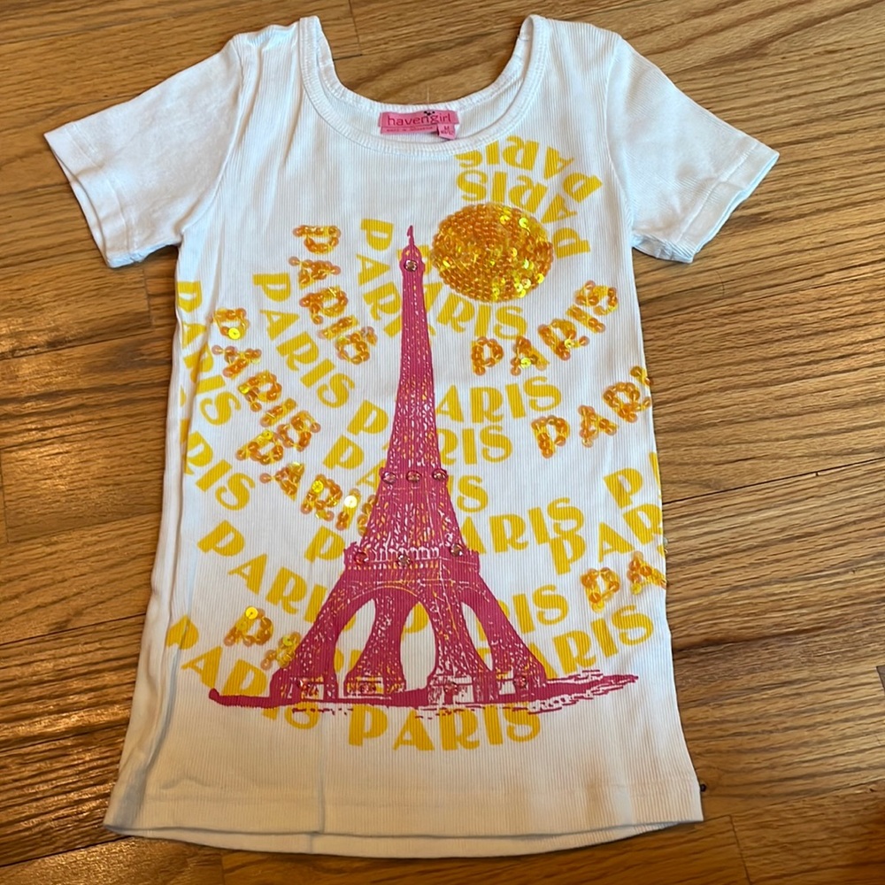 Havengirl top-size M/10-12-yellow and white-Paris!